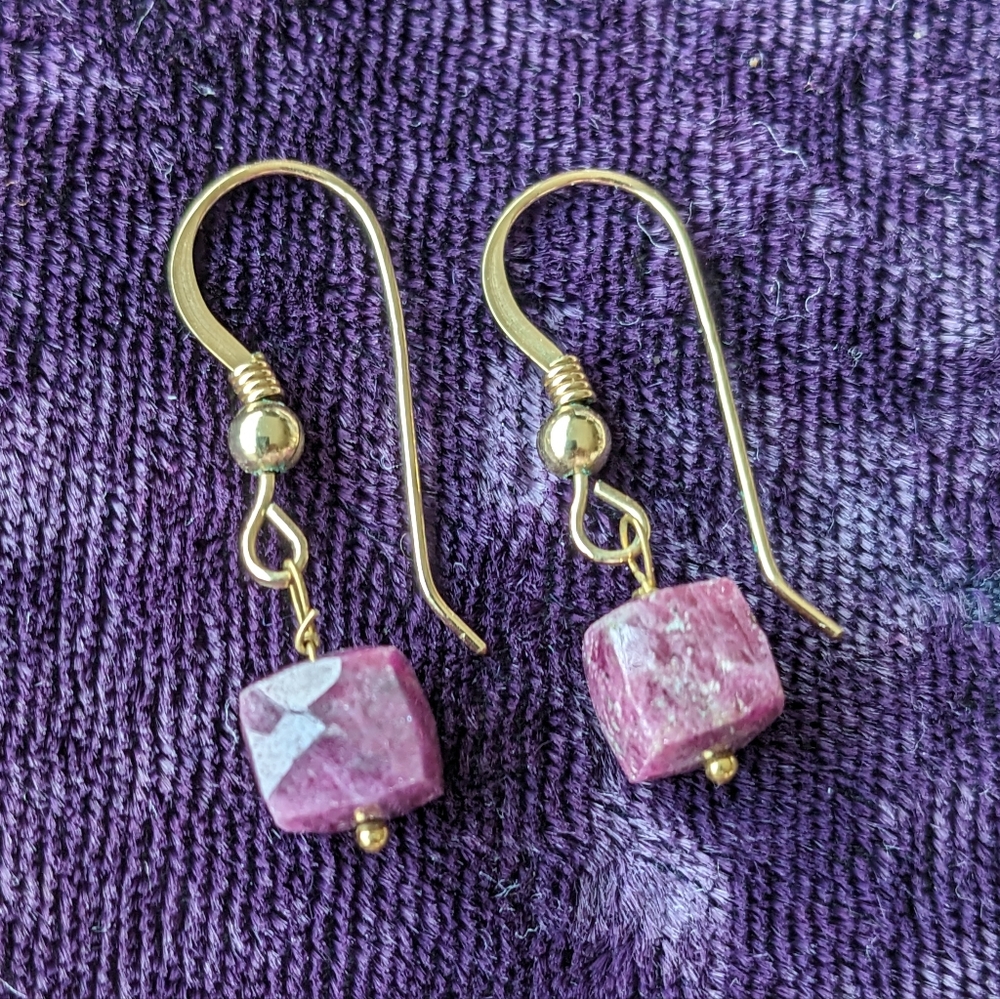 Classic 14K Gold Filled Drop Earrings With Natural Untreated Ruby Stones